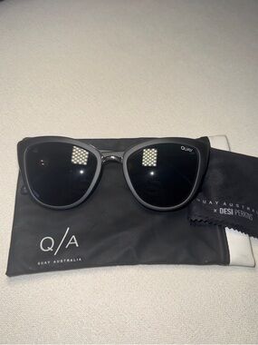 Quay Australia Black Cat Eye Sunglasses with Dark Lenses